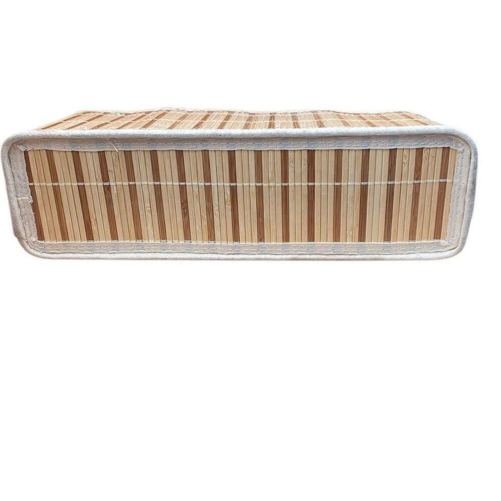 Bamboo Wood Slat Lined Purse, Handbag With Wood Handles Rectangle 13x6x4 - Picture 4 of 10